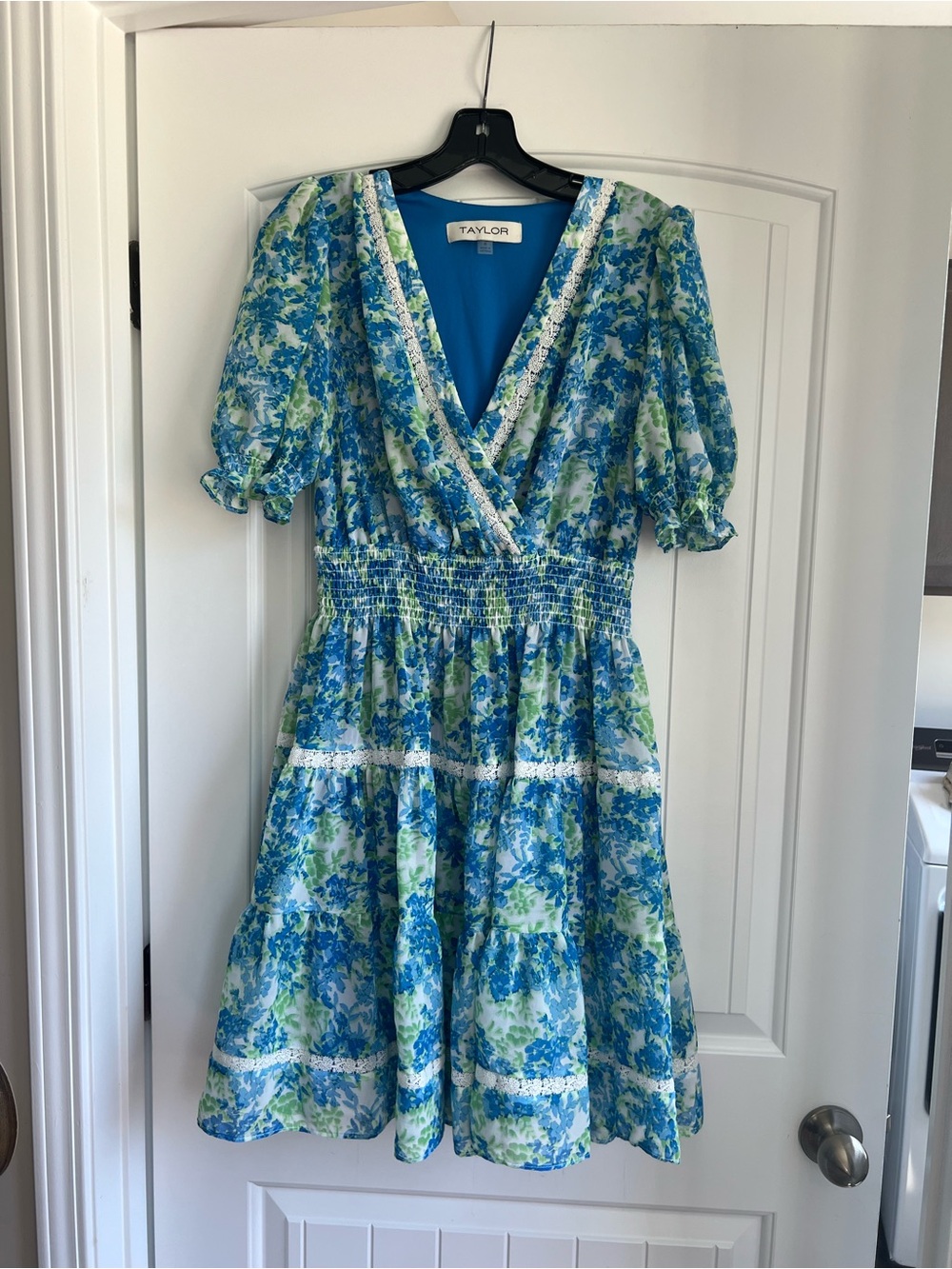 Taylor Blue & Green Floral Wrap Dress